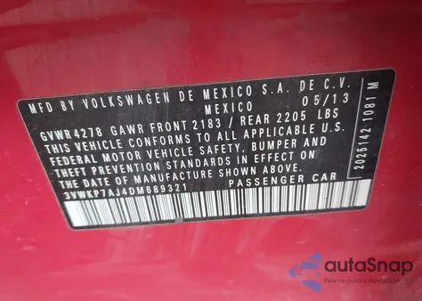 2013 Volkswagen Jetta Sportwagen 2.5L S z USA, uszkodzony, nr VIN 3VWKP7AJ4DM689321